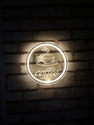 Kahve Logolu Coffee Yazısı Gün Işığı Renkcap 24 cm Neon LED 12 V Duvar Dekorasyon Ürünü