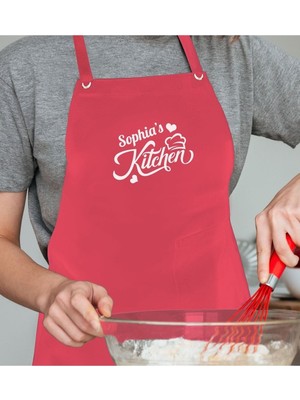 Mediterian Kişiye Özel Chef Tasarımlı Profesyonel Kırmızı Mutfak Önlüğü 77x150 cm