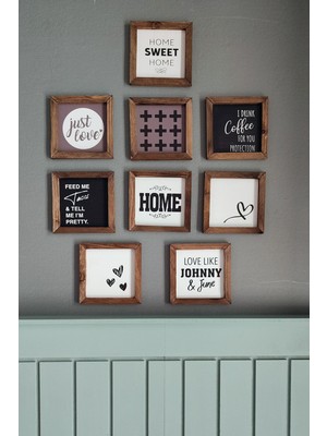9 Parça Ahşap Çerçeveli 9 Parça Tablo Seti, Home, Sweet Home, Just Love, Tacos Seti