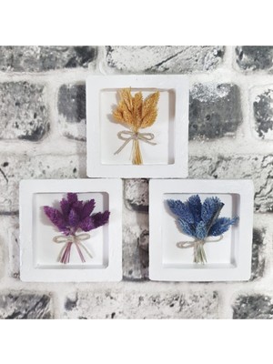 El Yapımı Beyaz Çerçeve Içinde Yapay Çiçek,3'lü Çerçeve Seti.