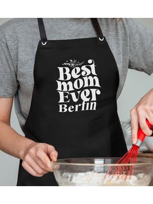 Mediterian Kişiye Özel Anneler Günü Siyah Mutfak Önlüğü 55x75 Keten Materyal