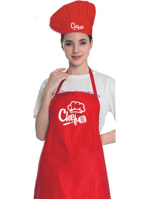 Mediterian Kırmızı Mutfak Şapkası ve Önlüğü, şık ve rahat mutfak aksesuarı
