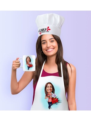 Mediterian Kişiye Özel Renkli Mutfak Seti: Önlük, şapka ve kupa, renkli ve keyifli mutfaklar için