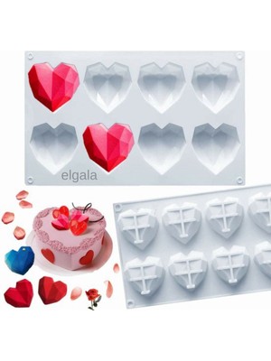 Teknotrust Kek Kalıbı Kristal Kalp Şekilli Silikon Çikolata, Sabun, Pasta Kalıbı 8 Bölmeli