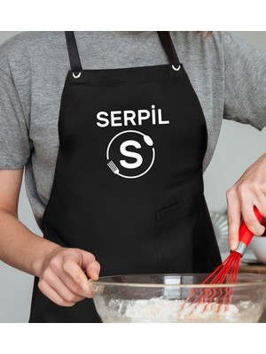 Mediterian Kişiye Özel Çok Renkli Siyah Aşçı Şefi Önlüğü, Keten Materyal, Rahat ve Şık Tasarım