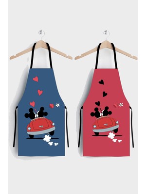 Mediterian Kırmızı Aşk Temalı İki Parça Mutfak Önlüğü Seti, polyester, 50x70 cm