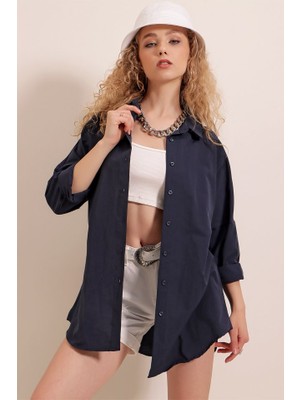 Passense 3900 Oversize Uzun Basic Gömlek - Lacivert