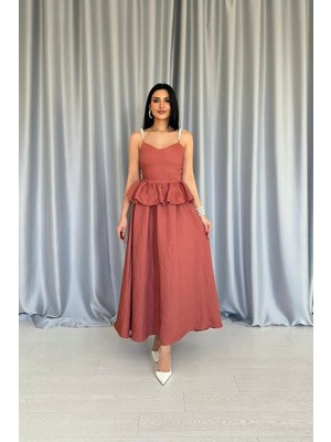 Passense Moccah Beli Büzgülü Inci Askılı Uzun Elbise