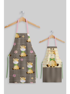 Mediterian Çocuk ve aileler için renkli 2'li mutfak önlüğü seti, yumuşak ve şık tasarım