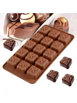 Teknotrust 15 Göz Fiyonklu Hediye Kutusu Şekilli Silikon Mum Şeker Kurabiye Jöle Çikolata Buz Vb Kalıbı (1 Ade