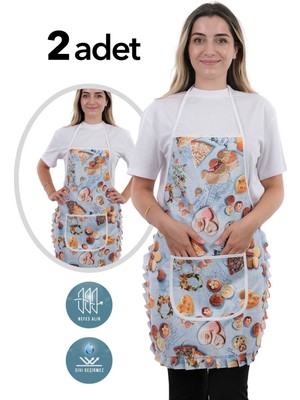 Mediterian Şık ve dayanıklı çiftli mutfak önlüğü, su ve sıvı geçirmez, mavi renk, 50x70 cm