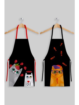 Mediterian Şık Siyah Mutfak Önlüğü Seti, 2'li, Polyester, 55x70, modern tasarım