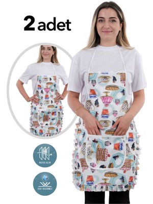 Mediterian İkili Mutfak Önlüğü, Sıvı Geçirmez, Şık ve Pratik, 50x70 cm, Beyaz