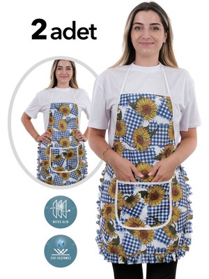 Mediterian Mavi ayçiçek desenli su geçirmez mutfak önlüğü, ikili paket, polyester, 50x70 cm