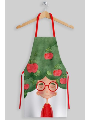 Mediterian Renkli yetişkin mutfak önlüğü, elma şekeri detaylı şık tasarım, polyester, 55x70 cm