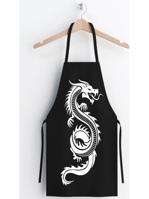 Mediterian Şık Siyah Ejderha Desenli Mutfak Önlüğü, Polyester, Ays Home, Modern ve Zarif Tasarım