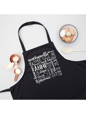 Mediterian Şık Siyah Mutfak Önlüğü, Pamuk, Renkli Detaylar, Anne ve Aşçılar İçin