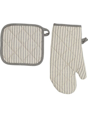 Mediterian Gri Mutfak Eldiveni ve Tutacak Seti, şık ve kullanışlı mutfak aksesuarları