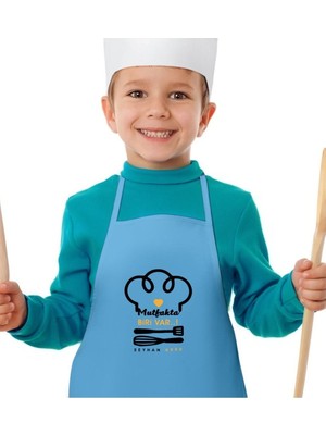 Mediterian Renkli Mavi Çocuk Mutfak Önlüğü, Pamuklu ve Kişiye Özel Tasarım