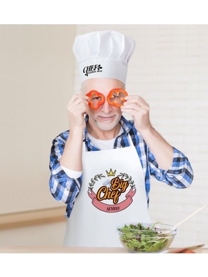 Mediterian Kişiye Özel Erkek Mutfak Seti, Renkli Önlük ve Şapka, 3 Parça, Pamuk, 100x100