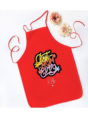 Mediterian Kişiye Özel Kırmızı Mutfak Önlüğü, Aşçı ve Şef Tasarımı, Anneler Günü Hediye, 77x150 cm