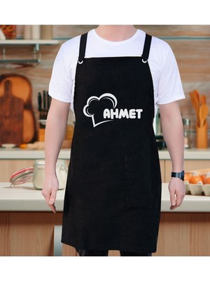 Mediterian Kişiye Özel Renkli Chef Tasarımlı Siyah Mutfak Önlüğü 77x150, Aşçı ve Şefler İçin