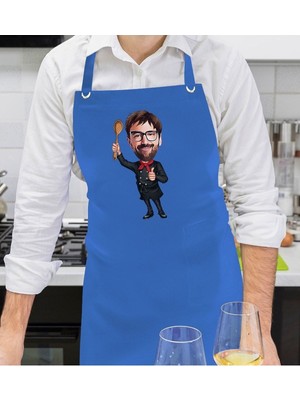 Mediterian Kişiye Özel Erkek Şef Karikatürlü Renkli Mutfak Önlüğü 77x150 cm