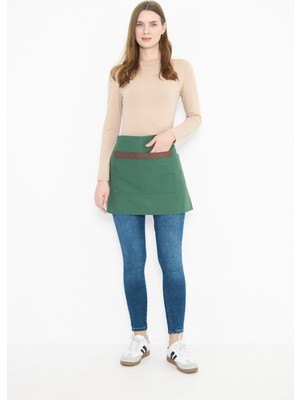 Mediterian Haki Su İtici Çalışma Önlüğü, Keten, 65x40, Restoran, Pasta, Aşçı, Garson, Çiçekçi