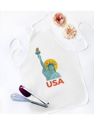 Mediterian Çok Renkli Beyaz Mutfak Önlüğü, Şık ve Kullanışlı Tasarım, Pamuk Viskon Polyester