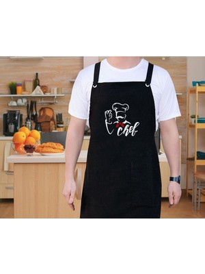 Mediterian Şık Siyah Mutfak Önlüğü, Aşçı ve Şefler İçin, 77x150 cm, Renkli ve Modern Tasarım