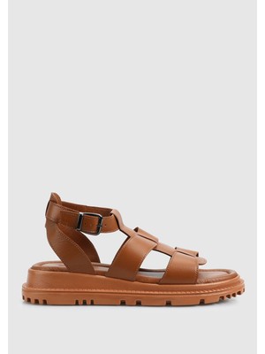 Taba Deri Kadın Düz Sandalet