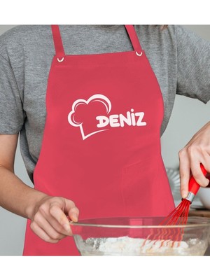 Mediterian Kişiye Özel Pembe Mutfak Önlüğü, Aşçı ve Şefler İçin, 77x150, Pamuk Polyester