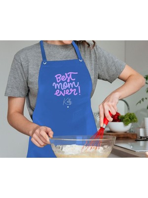 Mediterian Kişiye Özel Mavi Mutfak Önlüğü, Anneler Günü Tasarımı, Keten, 77x150 cm