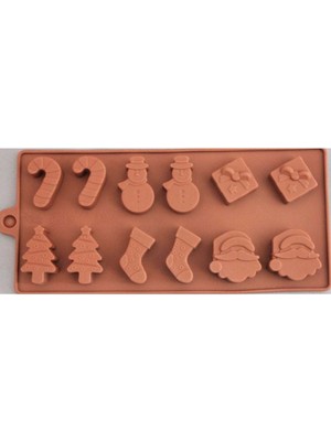 Teknotrust Yılbaşı Silikon Kalıp Çikolata Sabun Kokulu Taş Mum Epoksi Kalıbı 12 Delikli