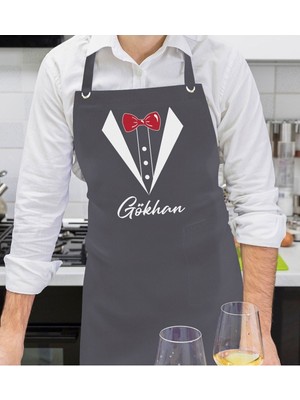 Mediterian Kişiye Özel Antrasit Mutfak Önlüğü, Şık ve Kullanışlı Tasarım, Pamuk Polyester Malzeme