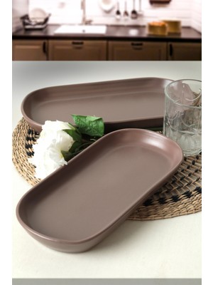 Keramika Mat Açık Taupe Noyan Kayık Tabak 2 Adet 26 cm 958