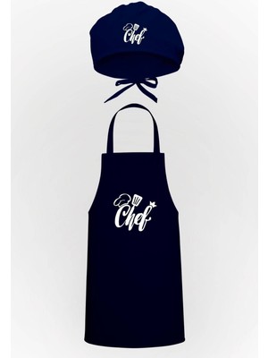 Mediterian Lacivert Yazılı Mutfak Önlüğü ve Bone Avantaj Paketi, Pamuk Polyester Malzeme