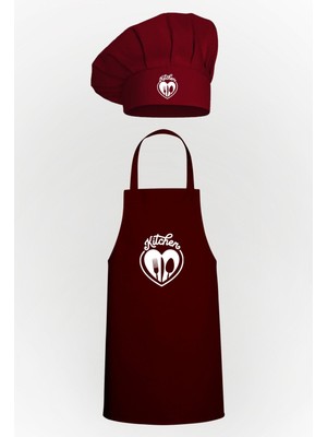 Mediterian Bordo mutfak önlüğü ve mantar bone tasarımı, şık ve fonksiyonel paket