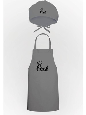 Mediterian Şık ve kullanışlı mutfak önlüğü ve bone seti, pamuk polyester, gri renk