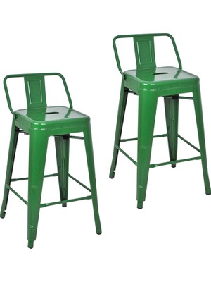 Tolix Sırtlı Yüksek Metal Tabure (2 Adet)