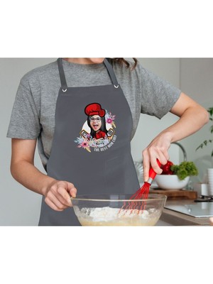 Mediterian Kişiye Özel Renkli Karikatürlü Mutfak Önlüğü, 77x150 cm, Gri, Şık ve Kullanışlı