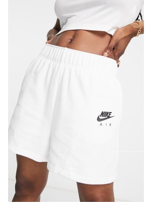 Nike Air High Rise Loose Fit Short White Kadın Bol Kesim Yüksek Bel Pamuklu Şort Beyaz