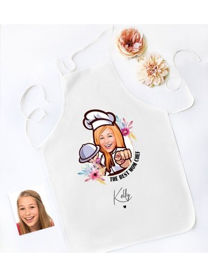 Mediterian Kişiye Özel Karikatürlü Anneler Günü Temalı Renkli Mutfak Önlüğü 77x150 cm