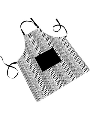 Mediterian Şık geometrik desenli siyah beyaz mutfak önlüğü, pamuk, 80x65 cm, kadın kullanımına uygun
