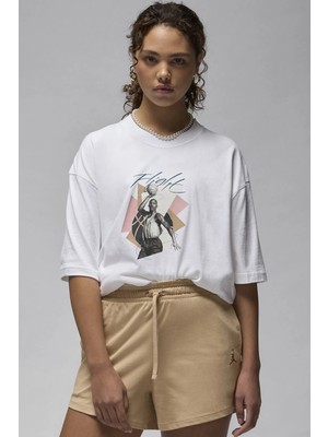 Nike Jordan Women's Graphic Oversize Tee Kadın Geniş Kalıp Pamuk Tişört Beyaz