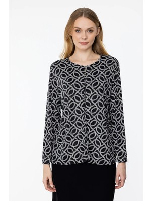 31498 Onteks Bluz Sıfır Yaka Yakasında Düğme Detaylı Uzun Kol