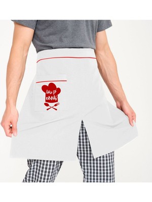 Mediterian Yırtmaçlı Yarım Önlük, Beyaz, Şık ve Kullanışlı, 100x70 cm, Pamuk Polyester