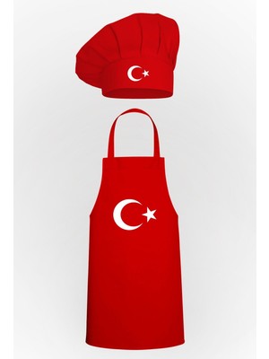 Mediterian Kırmızı Mutfak Koruyucu Seti, Önlük ve Bone, Pamuk Polyester Malzeme, Renkli ve Şık