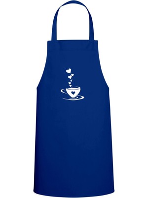 Mediterian Kalpli Kahve Tasarımlı Mutfak Önlüğü, Saks Mavisi, Özel Baskı, Renk: Lacivert