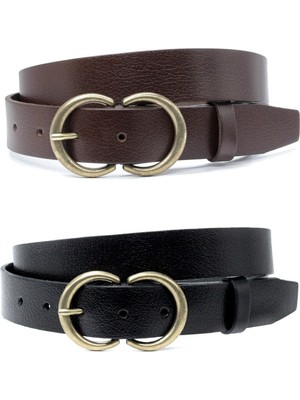 Kadın  Hakiki Deri Kemer 3cm 2'li